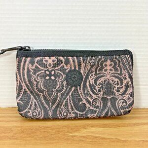 Kipling Small Zippered Pouch Back & Pink Damask / Lace Pattern